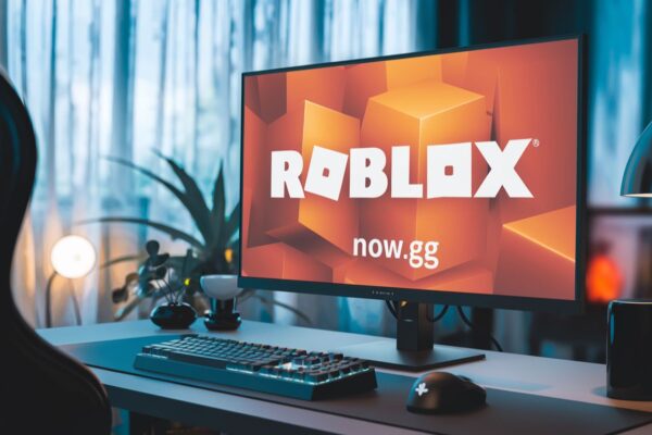 A gamer playing Roblox on now.gg using a laptop, showcasing seamless cloud gaming.