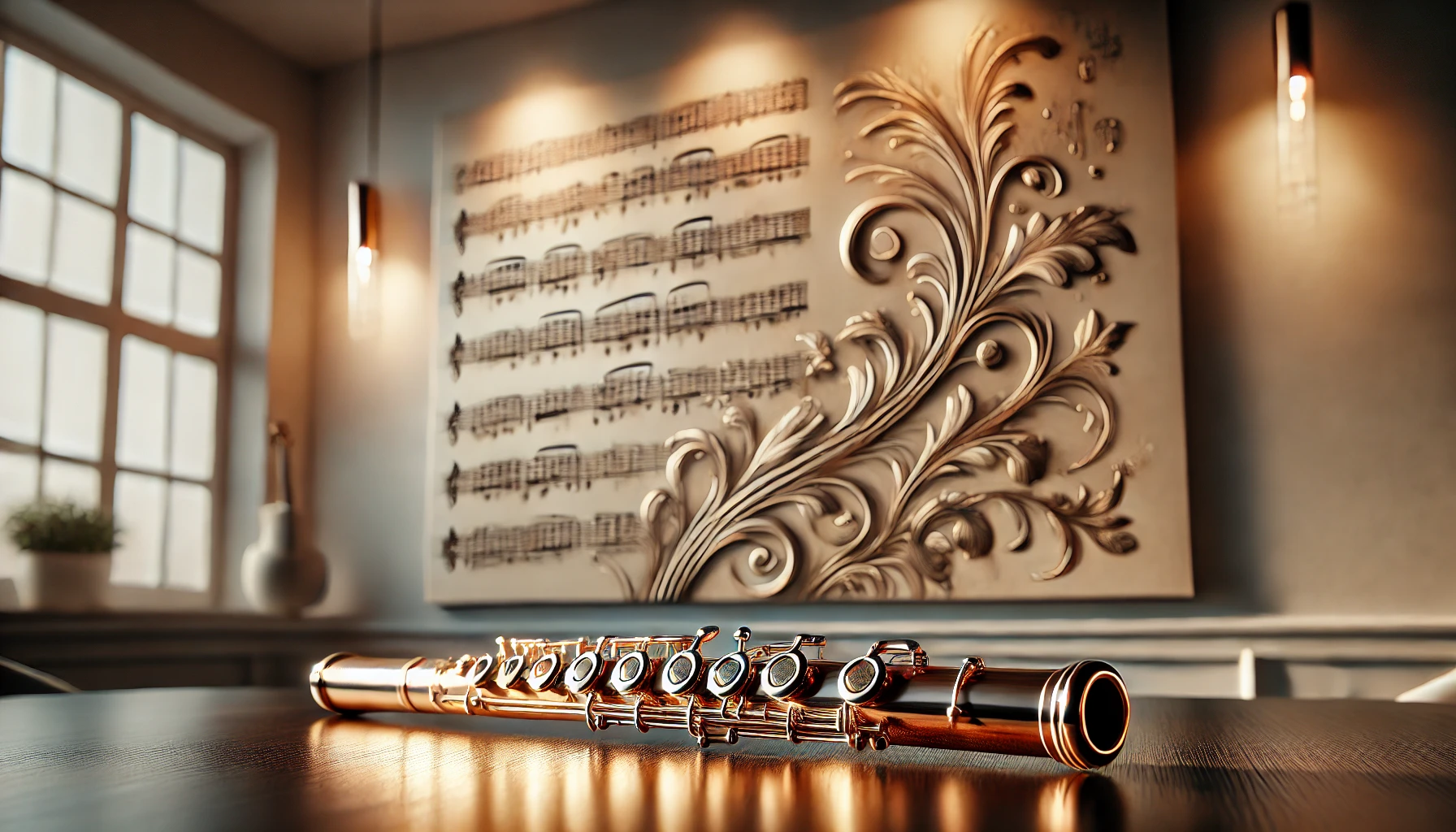 A detailed depiction of a piccolo, emphasizing its sleek design and role in classical and modern music compositions.