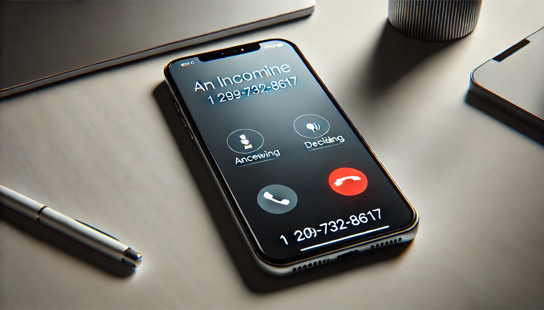 A smartphone displaying the phone number 1 209-732-8617 with icons for communication, customer service, and connectivity.