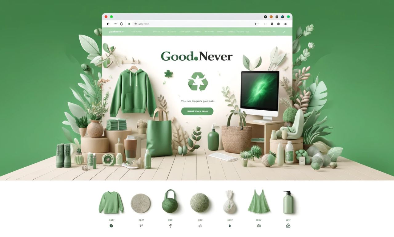 A vibrant and inviting e-commerce homepage representing Goodnever.com and its eco-friendly offerings.