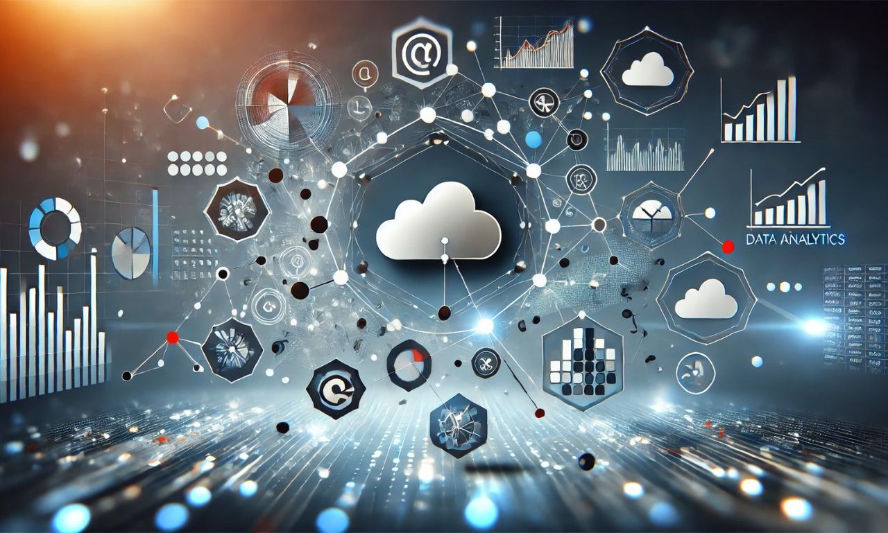 Abstract representation of data analytics and cloud technology, symbolizing Aagmqal's innovative solutions.