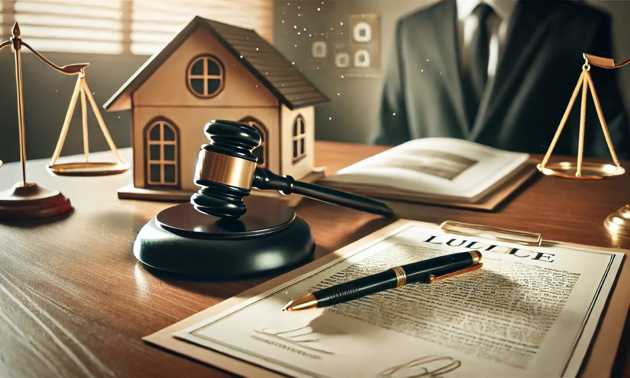 Illustration representing the legal and real estate aspects of the 72 Sold lawsuit.